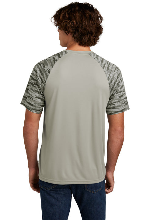 Sport-Tek Drift Camo Colorblock Tee with custom logo embroidery