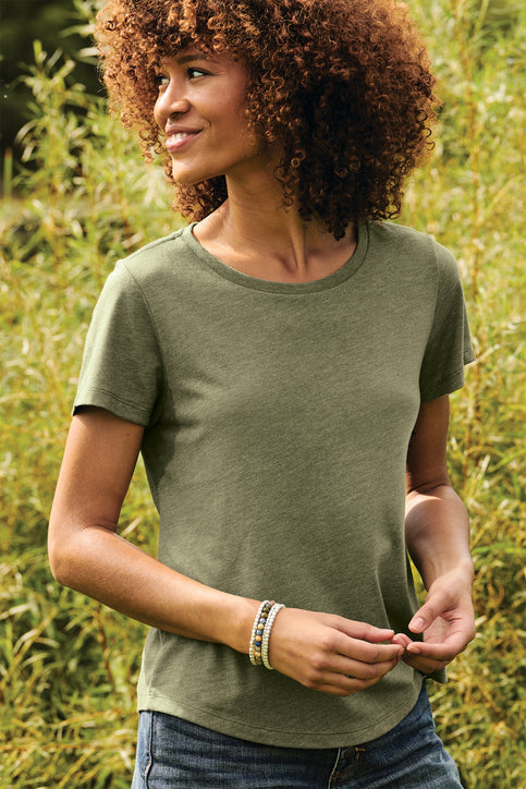 Allmade Women’s Relaxed Tri-Blend Scoop Neck Tee with custom logo embroidery