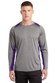 Sport-Tek Long Sleeve Heather Colorblock Contender Tee with custom logo embroidery