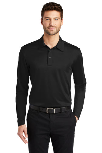 Port Authority Silk Touch Performance Long Sleeve Polo with custom logo embroidery