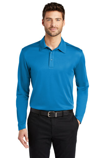 Port Authority Silk Touch Performance Long Sleeve Polo with custom logo embroidery