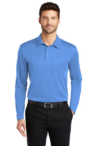 Port Authority Silk Touch Performance Long Sleeve Polo with custom logo embroidery