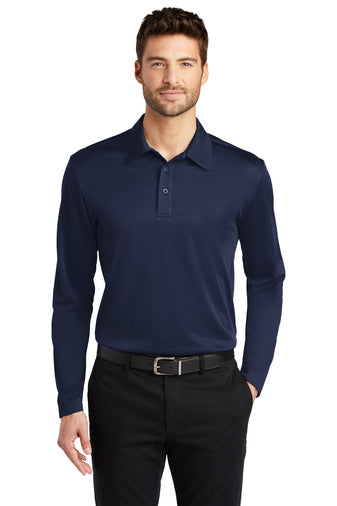 Port Authority Silk Touch Performance Long Sleeve Polo with custom logo embroidery