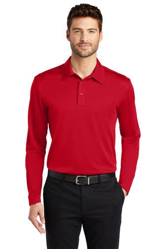 Port Authority Silk Touch Performance Long Sleeve Polo with custom logo embroidery
