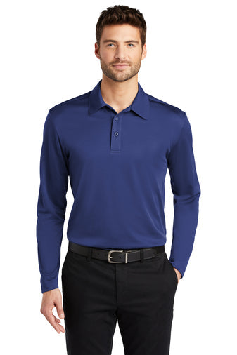 Port Authority Silk Touch Performance Long Sleeve Polo with custom logo embroidery