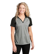 Sport-Tek Women's PosiCharge Raglan Heather Block Polo with custom logo embroidery