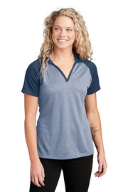Sport-Tek Women's PosiCharge Raglan Heather Block Polo with custom logo embroidery
