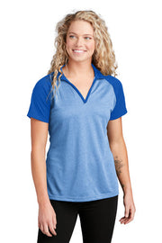 Sport-Tek Women's PosiCharge Raglan Heather Block Polo with custom logo embroidery