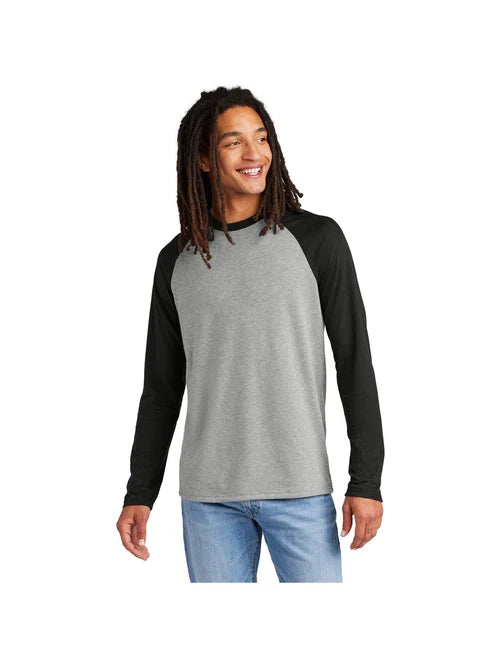 Allmade Unisex Tri-Blend Long Sleeve Colorblock Raglan with custom logo embroidery