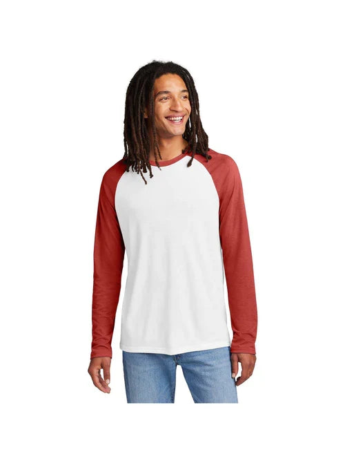 Allmade Unisex Tri-Blend Long Sleeve Colorblock Raglan with custom logo embroidery