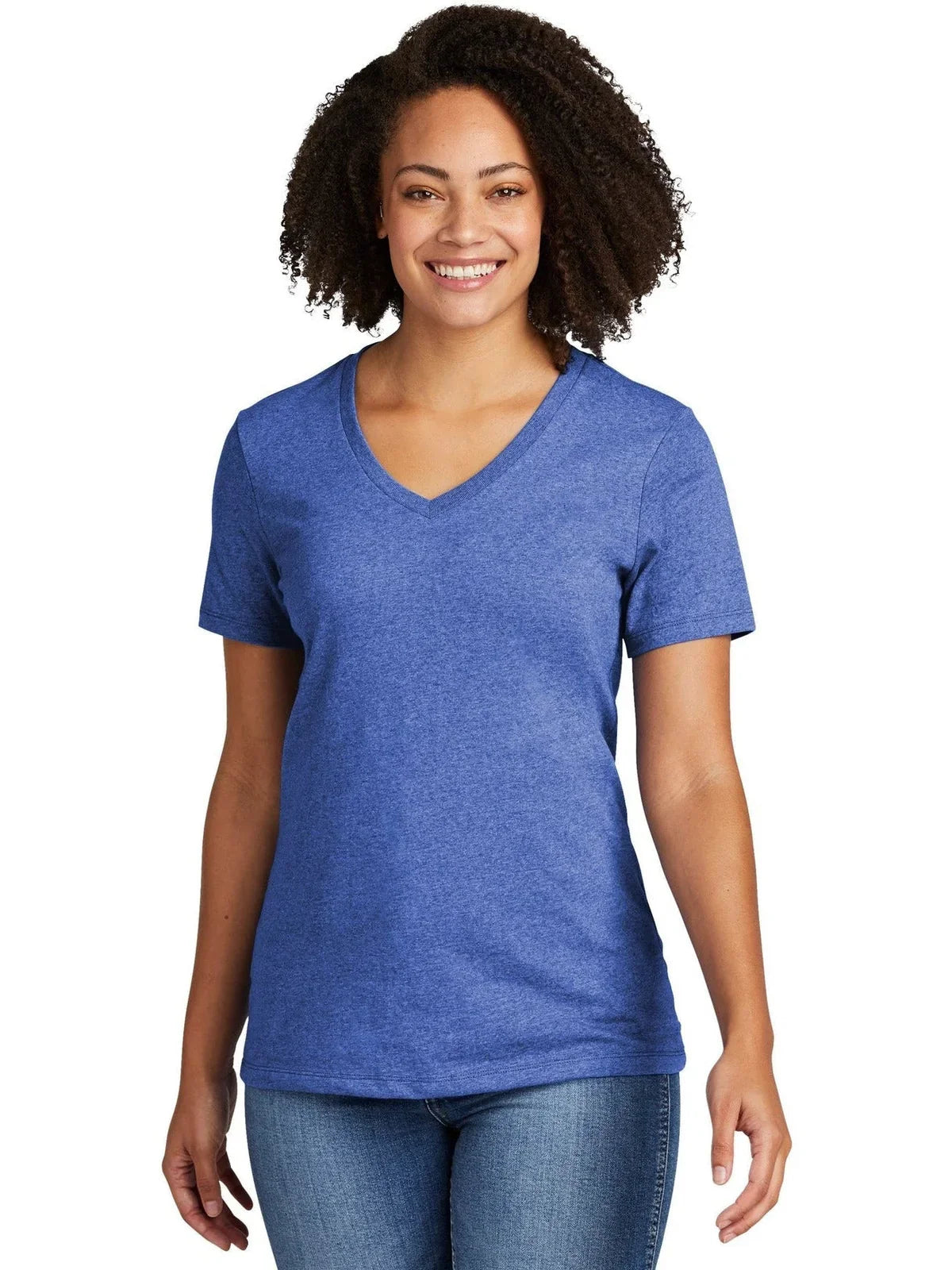 Allmade Ladies Recycled Blend V-Neck Tee with custom logo embroidery