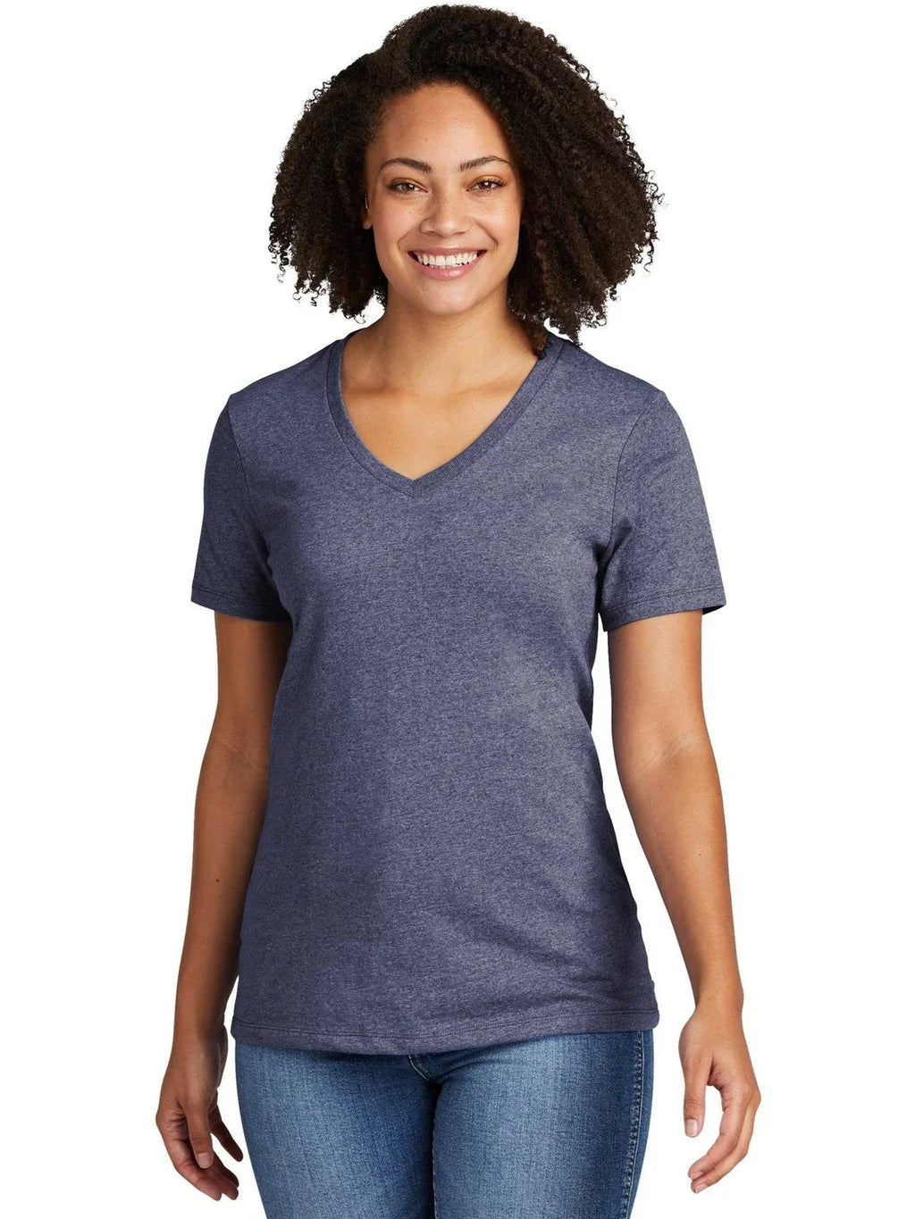 Allmade Ladies Recycled Blend V-Neck Tee with custom logo embroidery