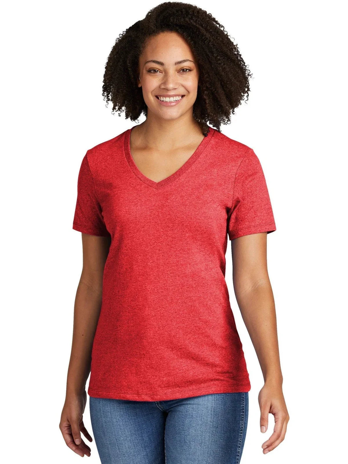 Allmade Ladies Recycled Blend V-Neck Tee with custom logo embroidery