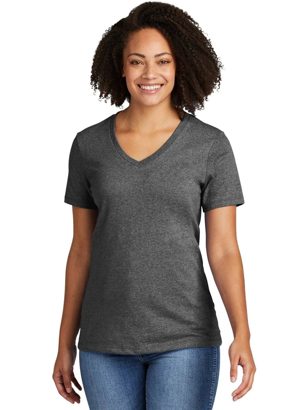 Allmade Ladies Recycled Blend V-Neck Tee with custom logo embroidery