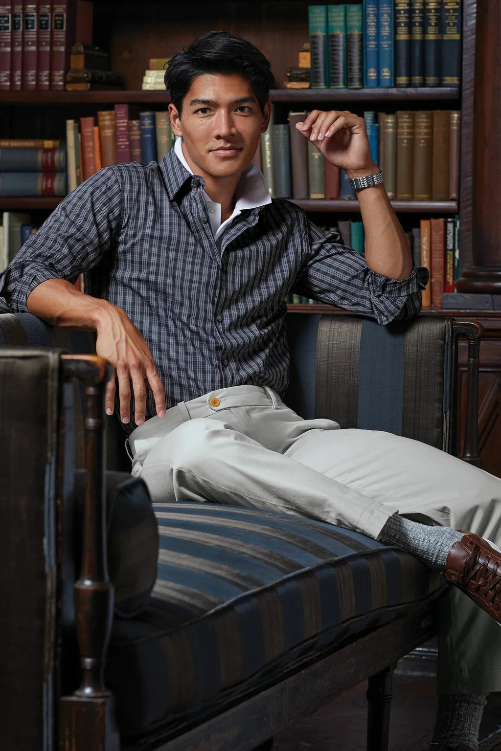 Brooks Brothers Tech Stretch Patterned Shirt with custom logo embroidery