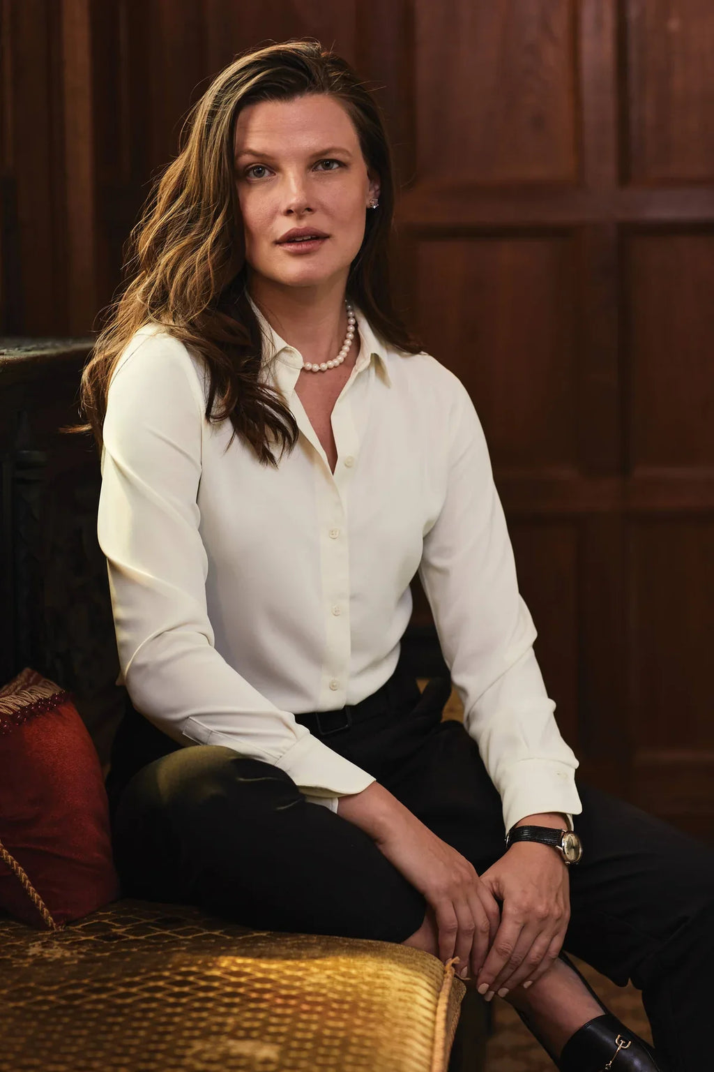 Brooks Brothers Ladies Full-Button Satin Blouse with custom logo embroidery