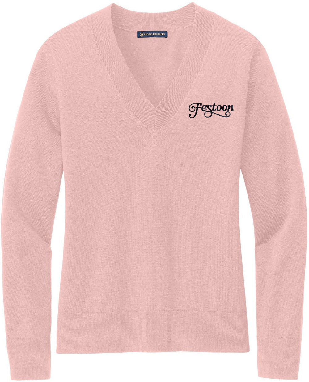 Brooks Brothers Women’s Cotton Stretch V-Neck Sweater with custom logo embroidery