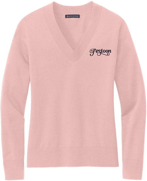 Brooks Brothers Women’s Cotton Stretch V-Neck Sweater with custom logo embroidery
