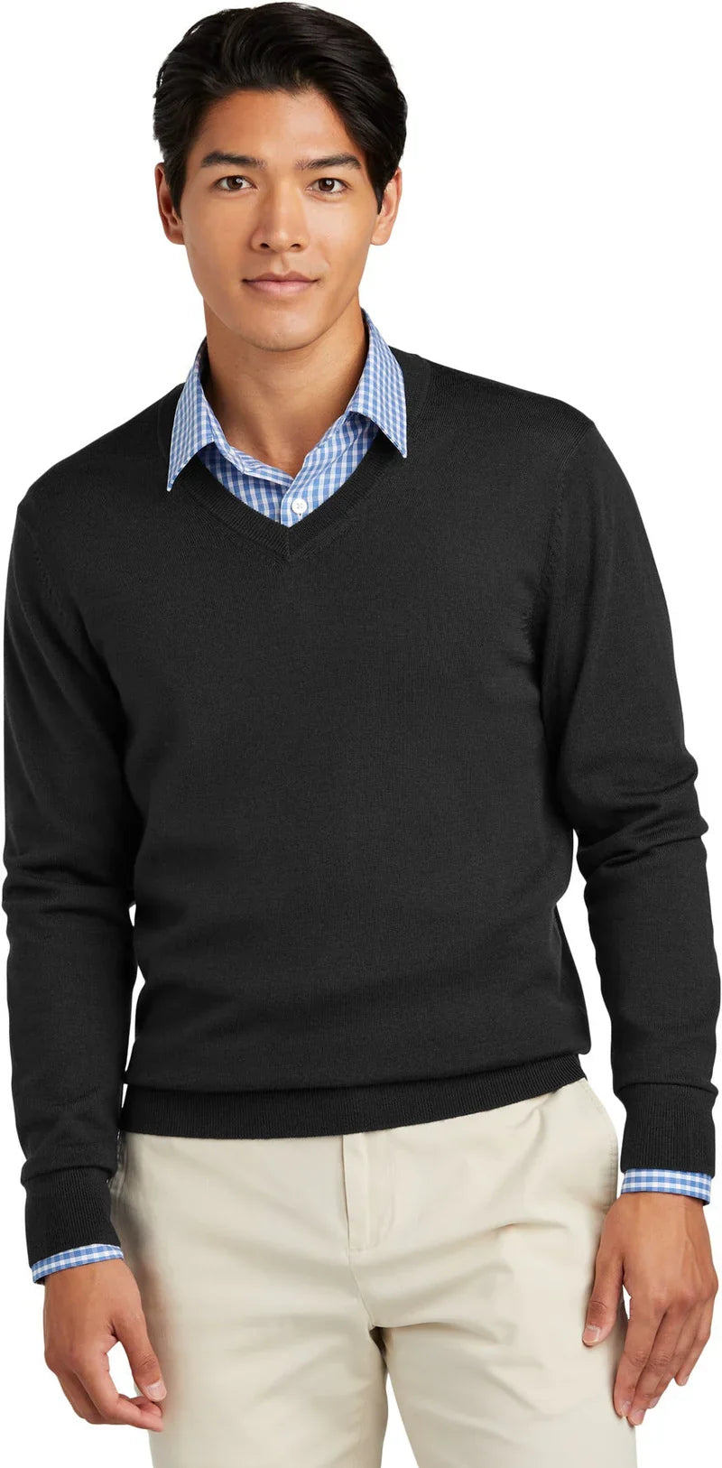 Brooks Brothers Washable Merino V-Neck Sweater with custom logo embroidery