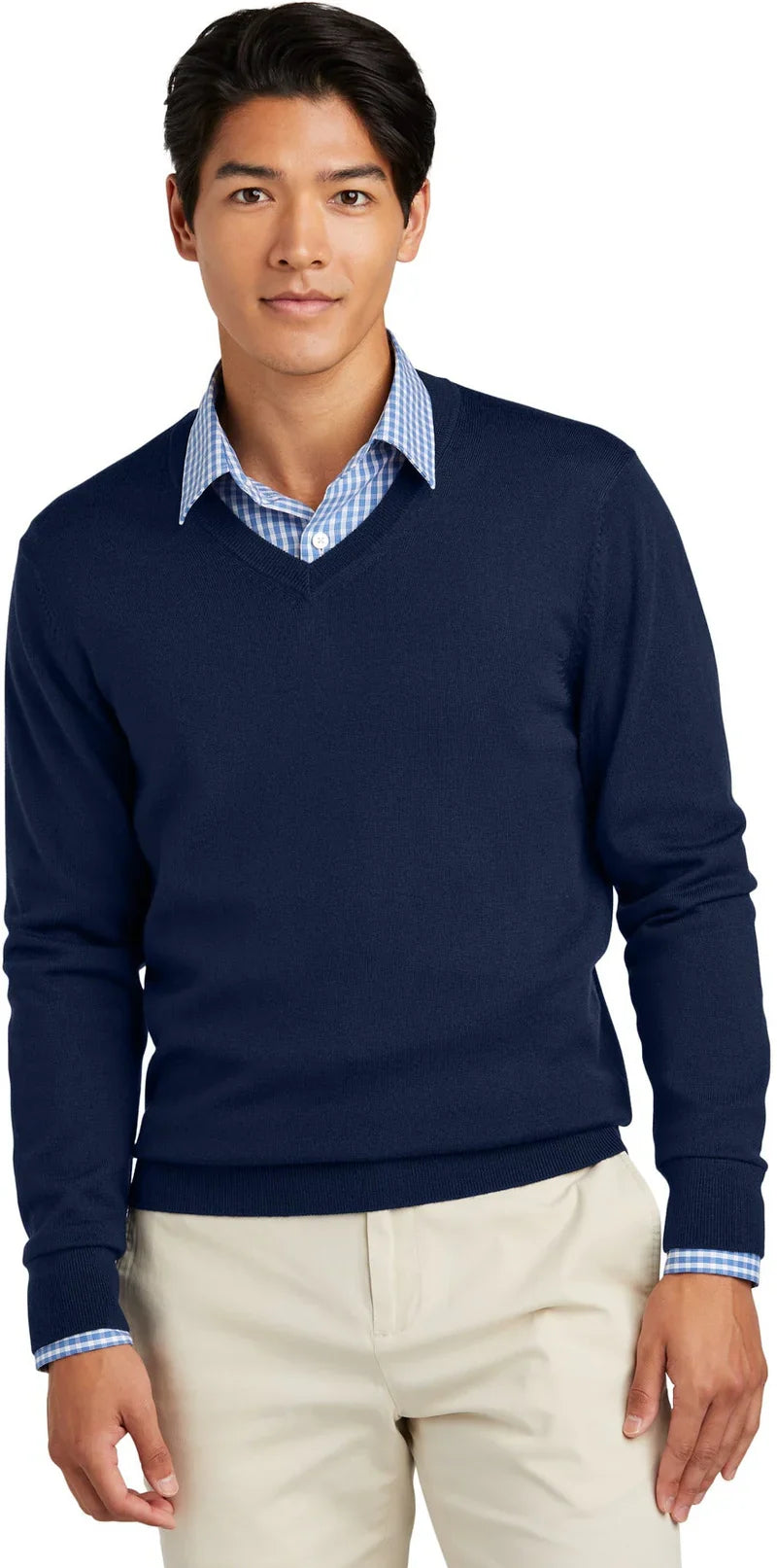Brooks Brothers Washable Merino V-Neck Sweater with custom logo embroidery