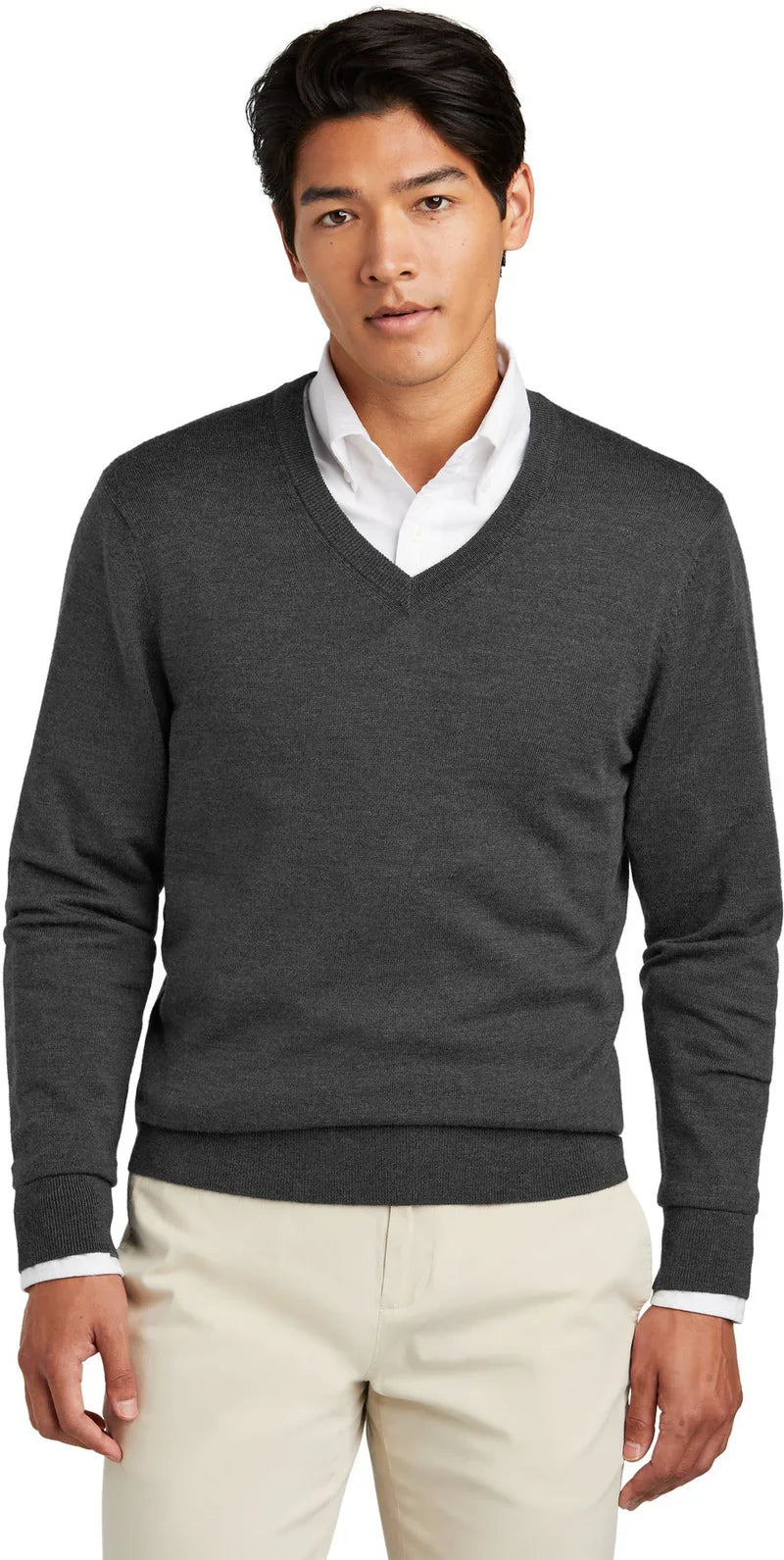 Brooks Brothers Washable Merino V-Neck Sweater with custom logo embroidery