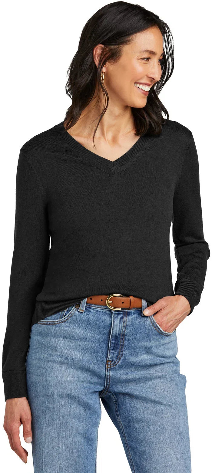 Brooks Brothers Ladies Washable Merino V-Neck Sweater with custom logo embroidery
