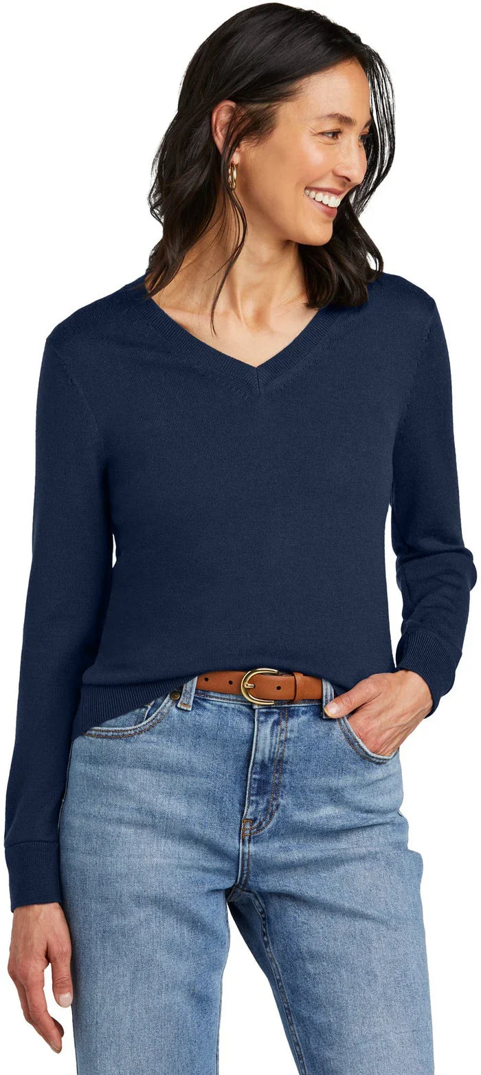 Brooks Brothers Ladies Washable Merino V-Neck Sweater with custom logo embroidery