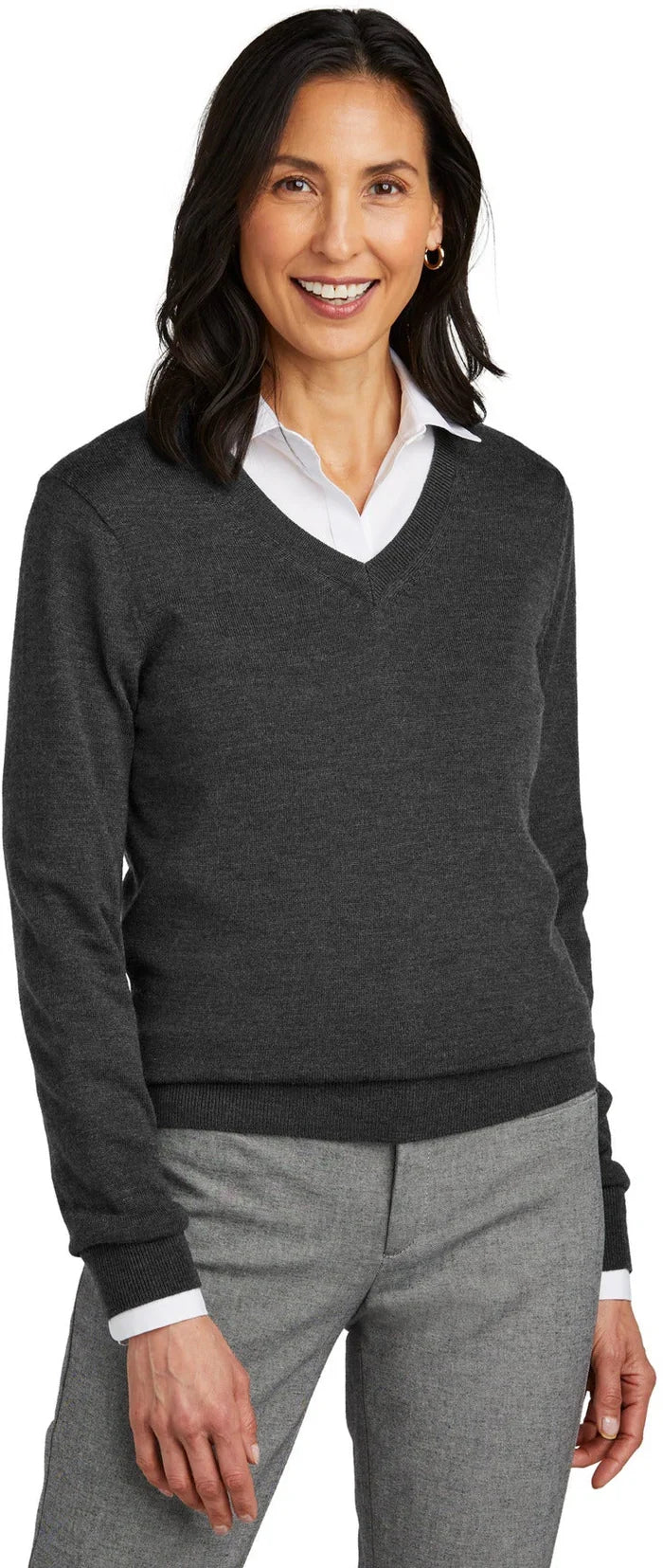 Brooks Brothers Ladies Washable Merino V-Neck Sweater with custom logo embroidery