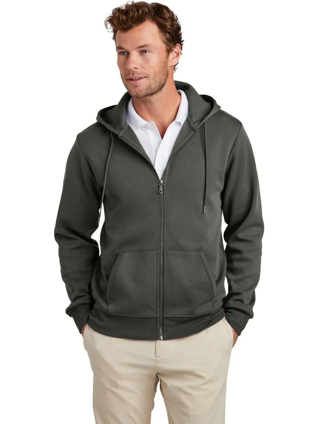 Brooks Brothers Double-Knit Full-Zip Hoodie with custom logo embroidery