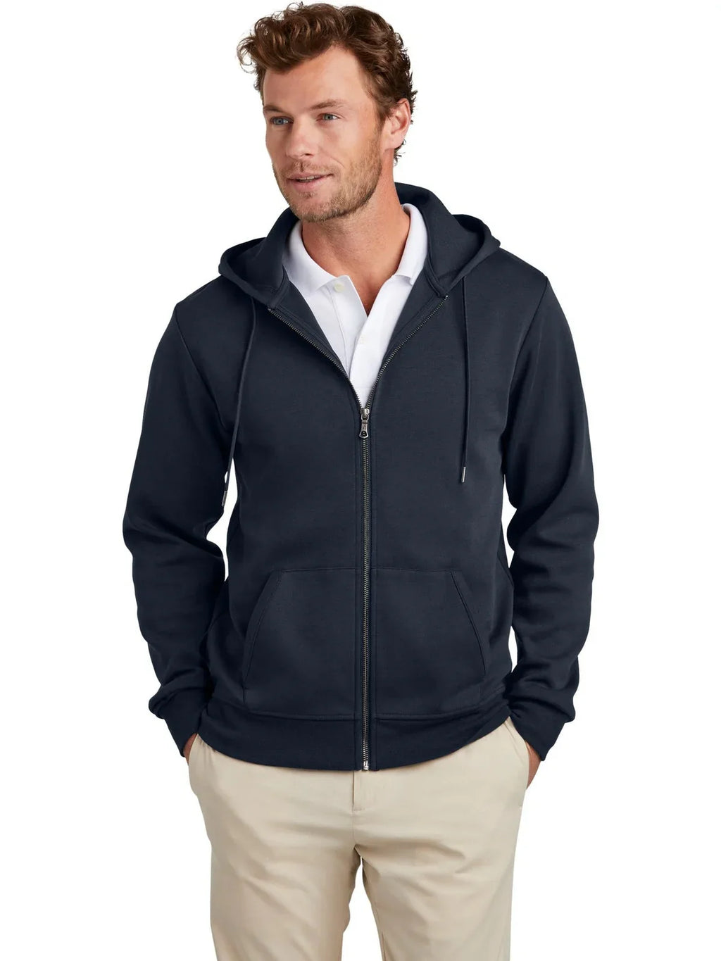 Brooks Brothers Double-Knit Full-Zip Hoodie with custom logo embroidery