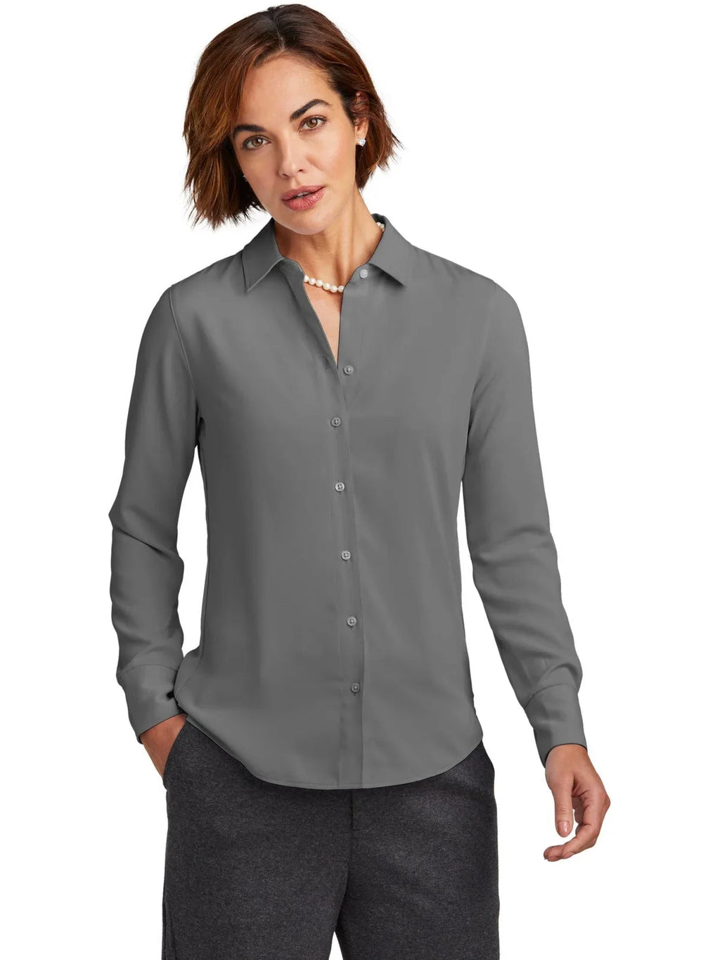 Brooks Brothers Ladies Full-Button Satin Blouse with custom logo embroidery