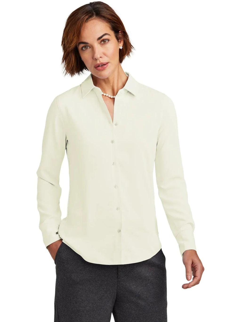 Brooks Brothers Ladies Full-Button Satin Blouse with custom logo embroidery