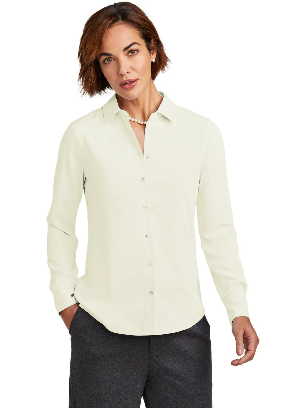 Brooks Brothers Ladies Full-Button Satin Blouse with custom logo embroidery