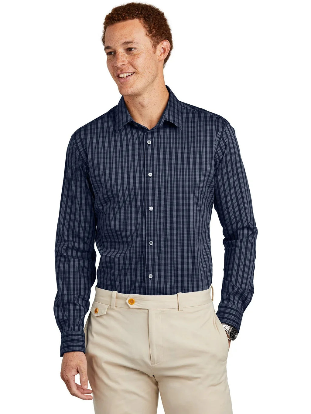 Brooks Brothers Tech Stretch Patterned Shirt with custom logo embroidery