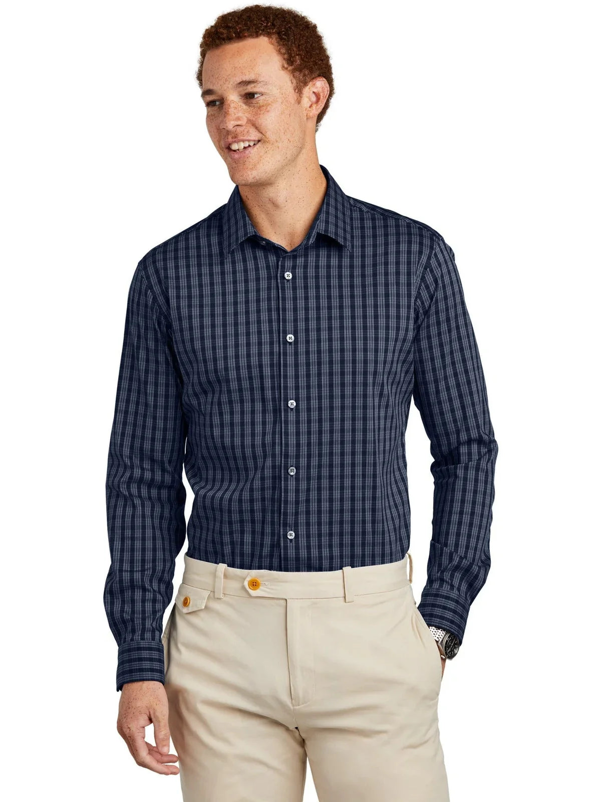 Brooks Brothers Tech Stretch Patterned Shirt with custom logo embroidery