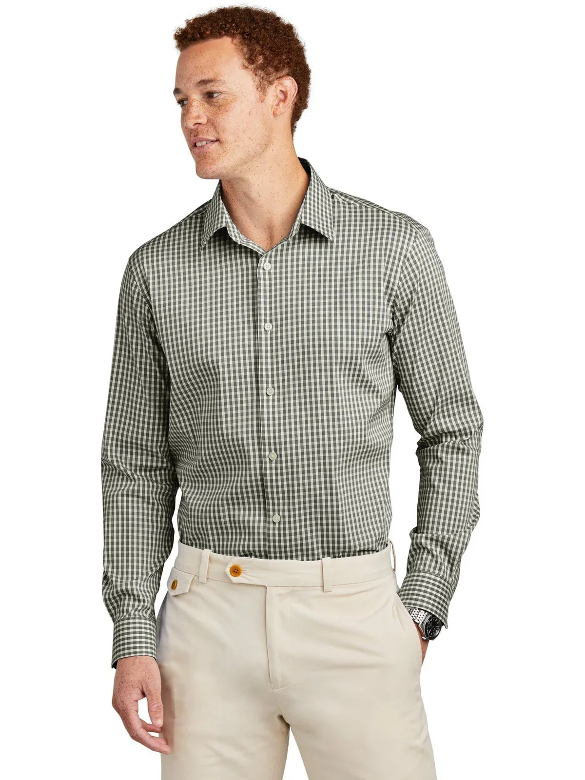 Brooks Brothers Tech Stretch Patterned Shirt with custom logo embroidery