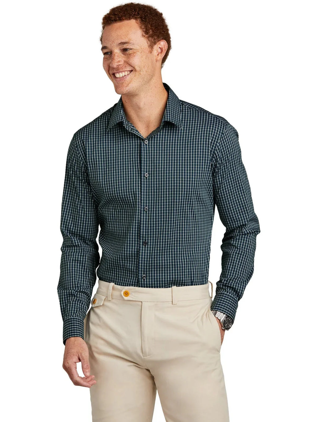 Brooks Brothers Tech Stretch Patterned Shirt with custom logo embroidery