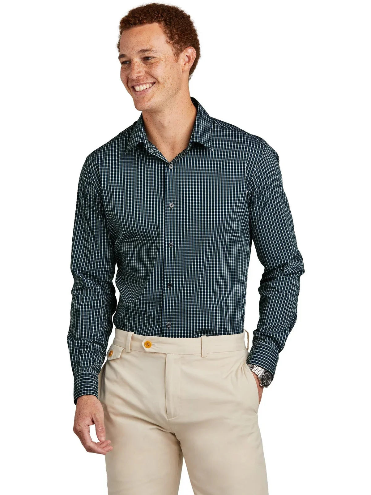 Brooks Brothers Tech Stretch Patterned Shirt with custom logo embroidery