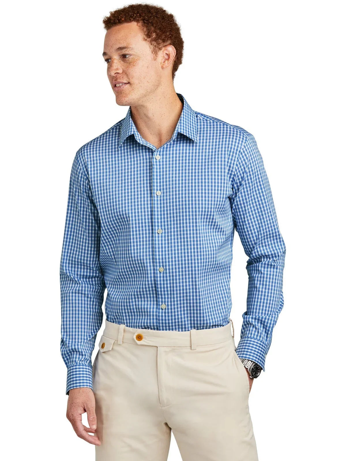 Brooks Brothers Tech Stretch Patterned Shirt with custom logo embroidery