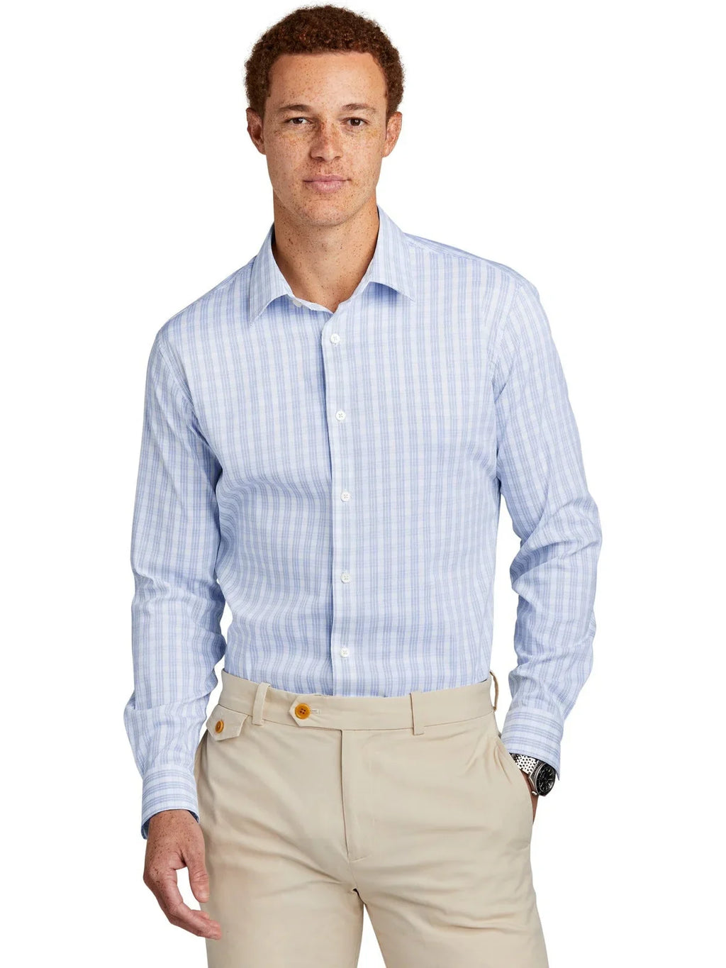 Brooks Brothers Tech Stretch Patterned Shirt with custom logo embroidery