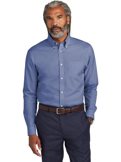 Brooks Brothers Wrinkle-Free Stretch Pinpoint Shirt with custom logo embroidery