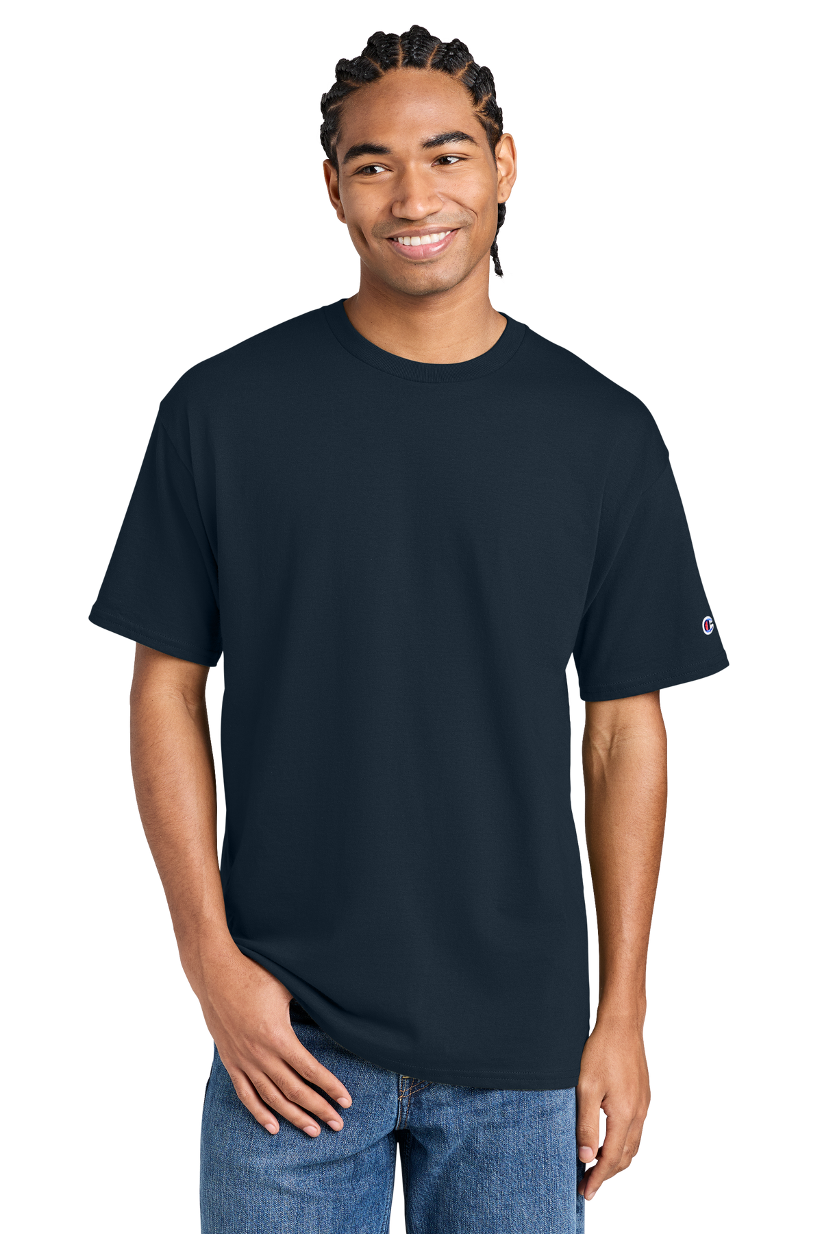 Champion Jersey Short Sleeve Tee with custom logo embroidery
