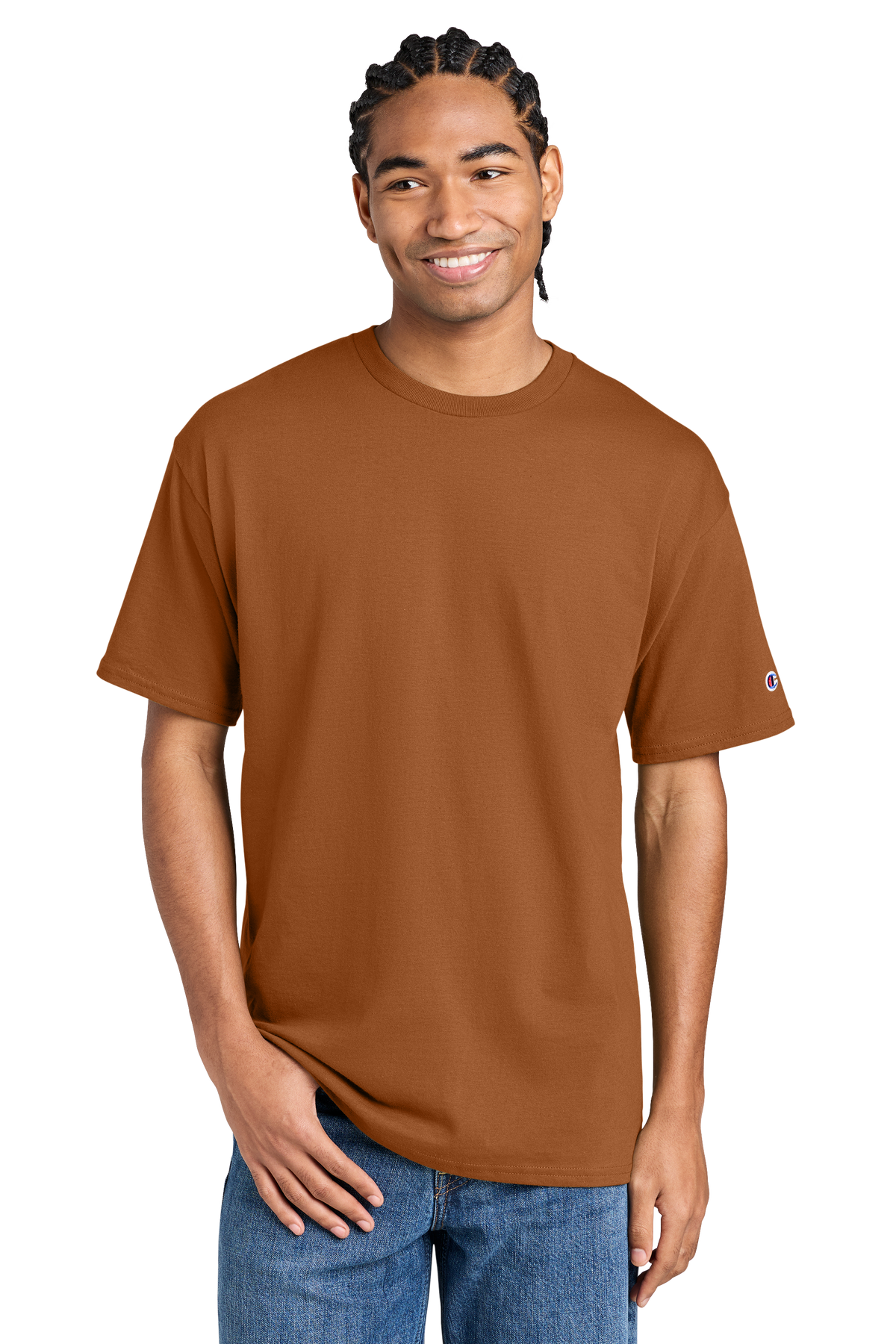 Champion Jersey Short Sleeve Tee with custom logo embroidery