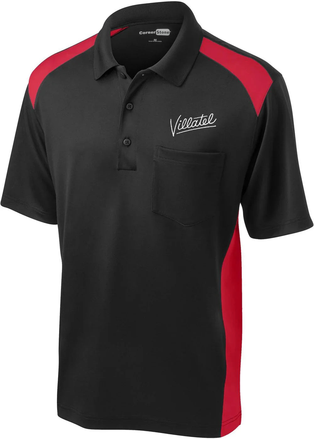 CornerStone Select Snag-Proof Two Way Colorblock Pocket Polo with custom logo embroidery