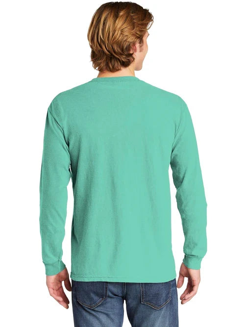 Comfort Colors Heavyweight Ring Spun Long Sleeve Pocket Tee with custom logo embroidery