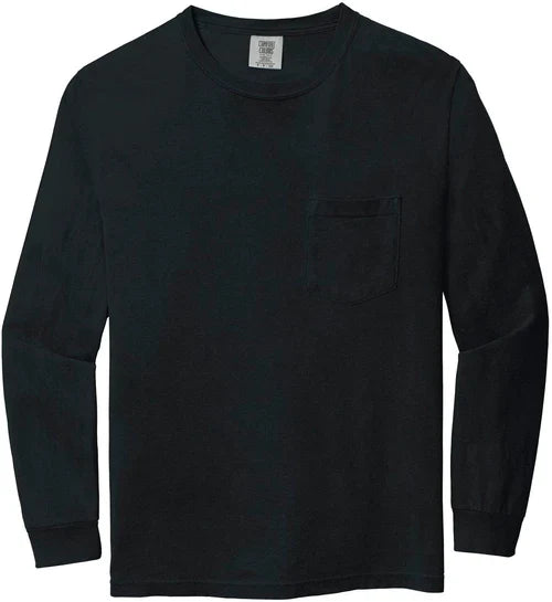 Comfort Colors Heavyweight Ring Spun Long Sleeve Pocket Tee with custom logo embroidery