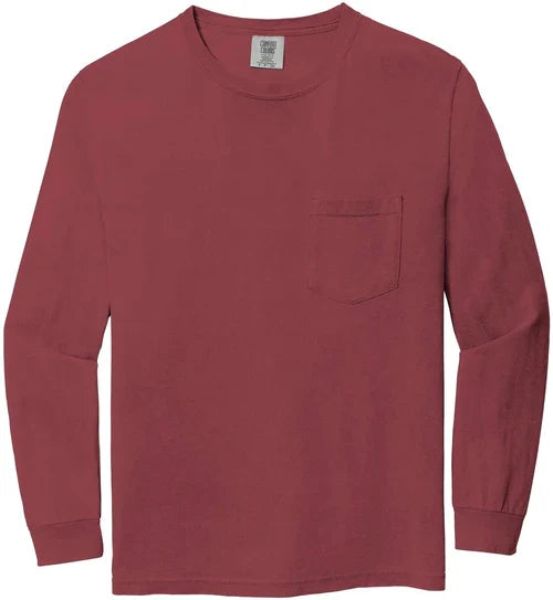 Comfort Colors Heavyweight Ring Spun Long Sleeve Pocket Tee with custom logo embroidery