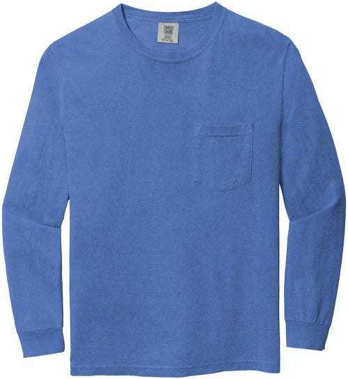 Comfort Colors Heavyweight Ring Spun Long Sleeve Pocket Tee with custom logo embroidery