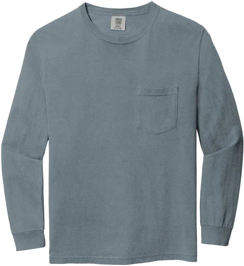 Comfort Colors Heavyweight Ring Spun Long Sleeve Pocket Tee with custom logo embroidery