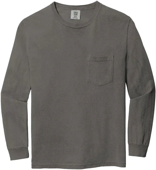 Comfort Colors Heavyweight Ring Spun Long Sleeve Pocket Tee with custom logo embroidery